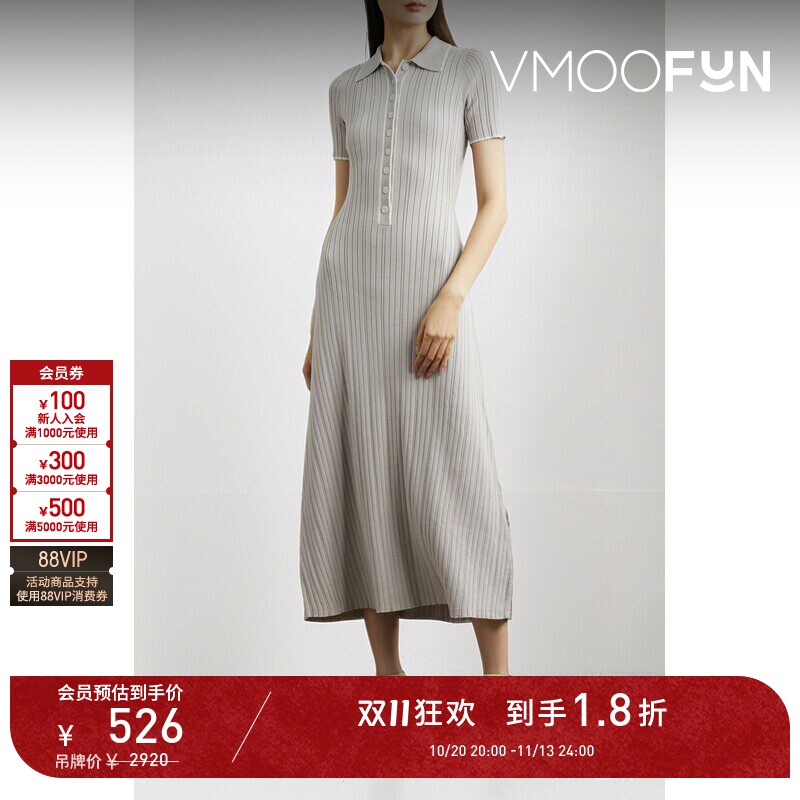 【D11折扣】ANNA QUAN 早春女罗纹针织棉质连衣裙