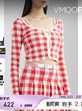 【季末折扣】Nume 秋冬女格纹弹力针织开襟衫毛衣外套