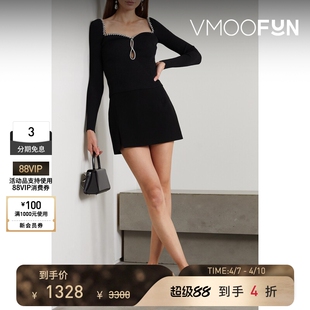 Self 季 末折扣 女士秋冬水晶缀饰挖剪罗纹针织上衣 Portrait