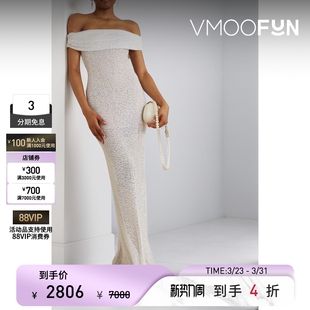 连衣裙小白裙 春夏女一字肩缀饰镂空针织法式 Self Portrait