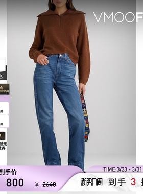 Re Done 女高腰直筒蓝色牛仔裤