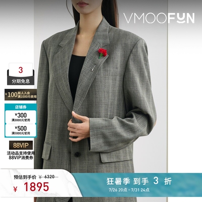 pushBUTTON秋冬女带缀饰挖剪格纹平纹布西装外套