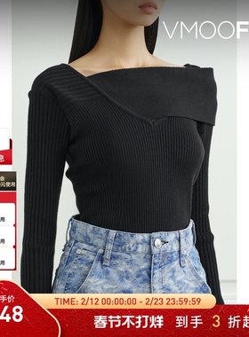 【折扣】YCH 女秋冬不对称罗纹针织上衣