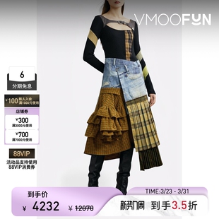 Andersson Bell春夏女士解构牛仔布拼接长袖棉质连衣裙