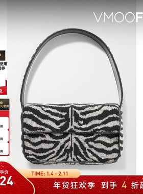 【新年礼物】[经典款]STAUD 女皮革串珠缎面单肩包腋下包