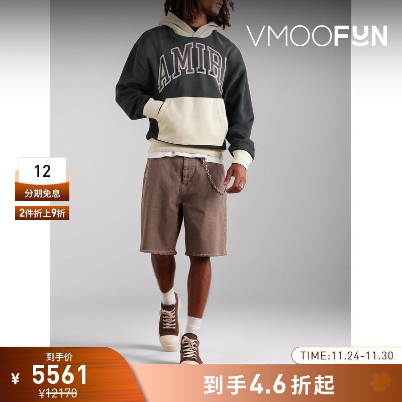 【折扣】Amiri 秋冬男品牌标志贴花拼色平纹布连帽卫衣