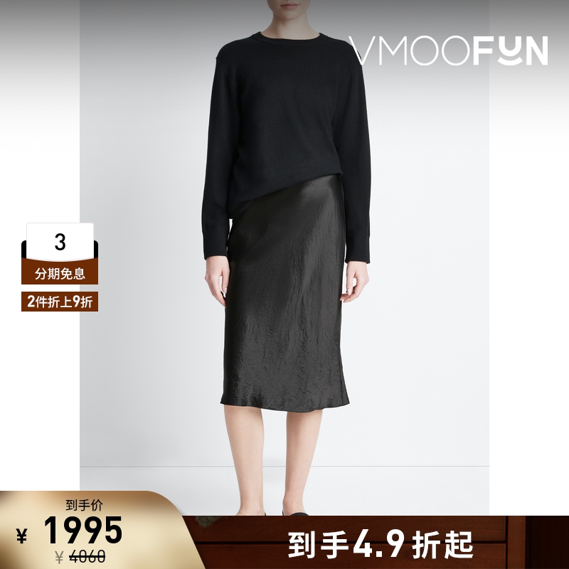 【折扣】VINCE 秋冬女黑色宽松圆领针织衫打底衫毛衣