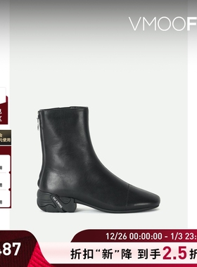 【折扣】Raf Simons 女秋冬高级品牌标志印花黑色皮革踝靴