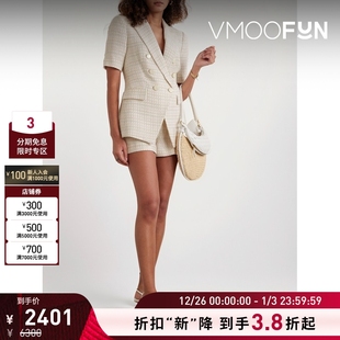 折扣再降 女双排扣棉质短袖 Veronica 秋季 花呢上衣外套 Beard