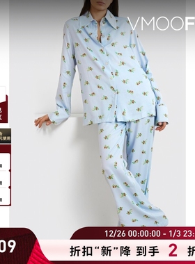 【折扣】Sleeper 女印花缎面蓝色睡衣套装