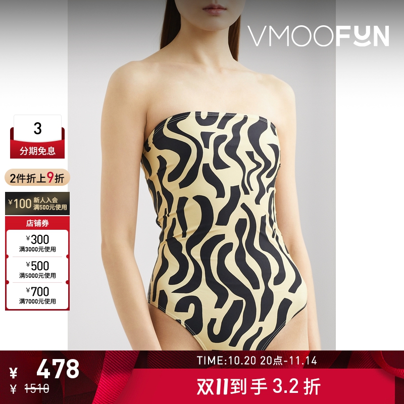 【折扣】Faithfull The Brand女抹胸式印花连体泳衣