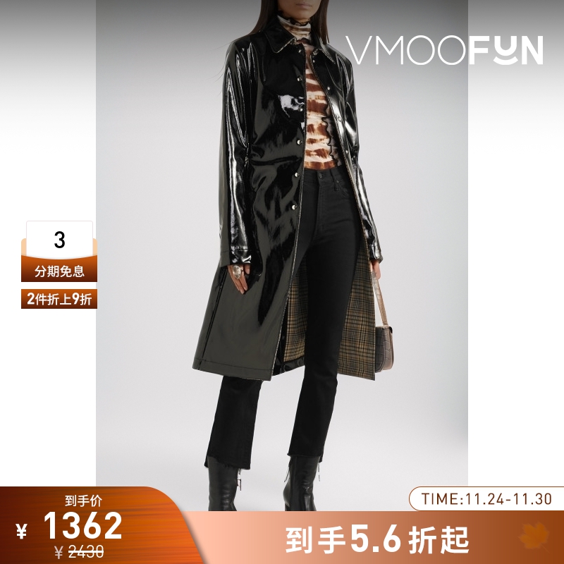 【折扣】MOTHER女士仿旧修身高腰微喇叭深黑色牛仔裤