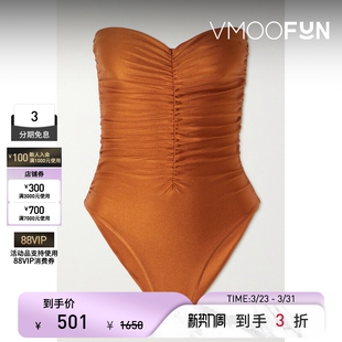 JADE 春夏女抹胸褶饰金属感连体泳衣 SWIM