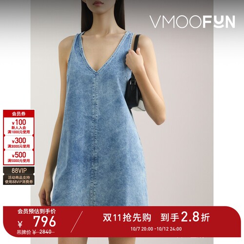【D11抢先购】Rag＆Bone夏季女蓝色V领牛仔布迷你连衣裙