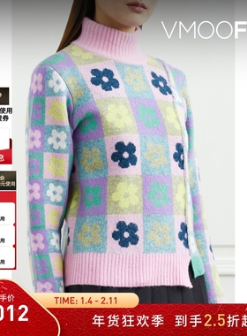 【折扣】SANDY LIANG女秋冬不对称提花混纺毛衣