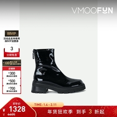 【折扣】By Far 秋冬女士黑色亮面粗跟时尚皮革踝靴