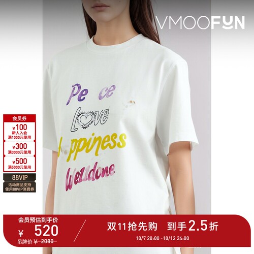 【D11抢先购】we11done 春夏女仿旧印花棉质平纹布打底衫T恤