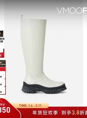 【折扣】STAUD Bow女冬季简约白色皮革及膝长靴