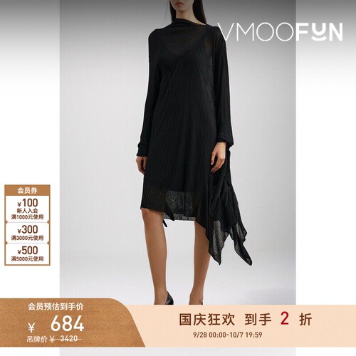 【折扣】Marques' Almeida 女罗纹针织小黑裙长袖连衣裙