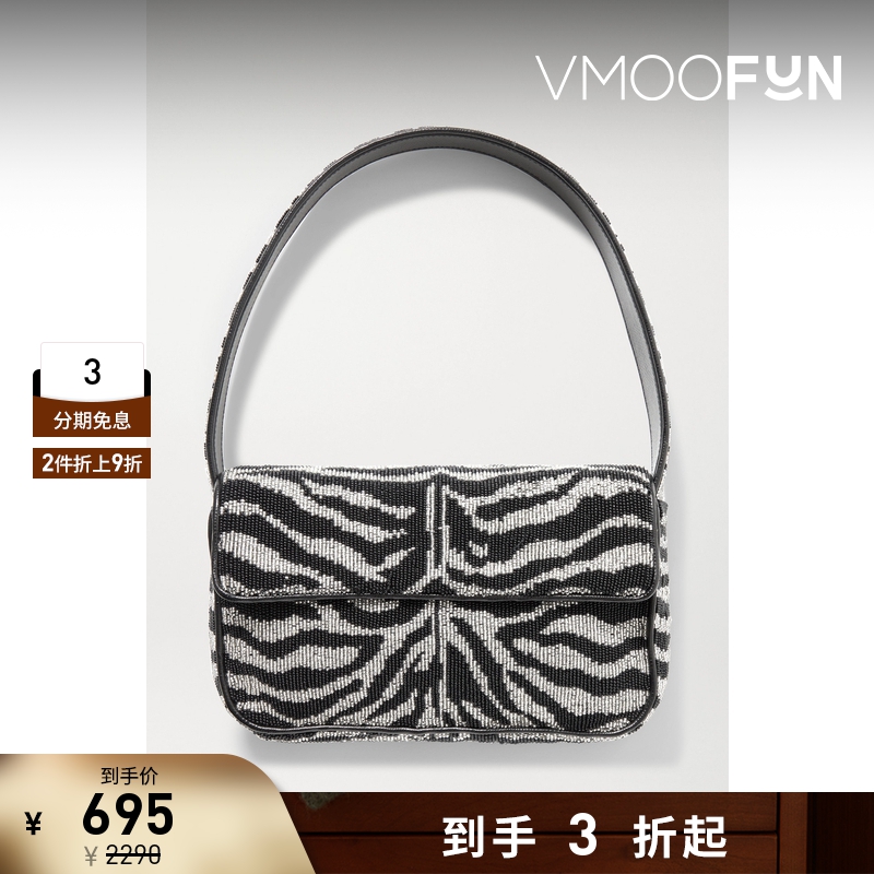 【折扣再降】[经典款]STAUD 女皮革串珠缎面单肩包腋下包