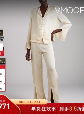 【折扣】Sleeper 秋冬女白色新中式提花缎布睡衣套装