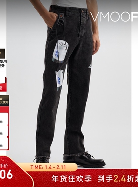 【折扣】ANGUS CHIANG男印花棉质牛仔裤