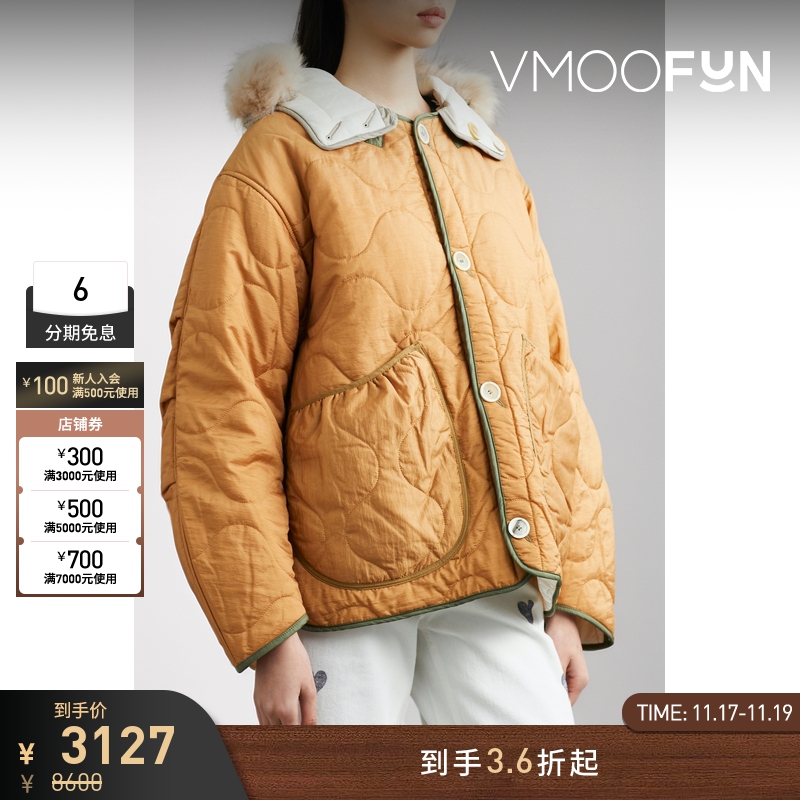 【折扣】MARFA STANCE 女宽松羊毛皮边饰绗缝连帽外套夹克