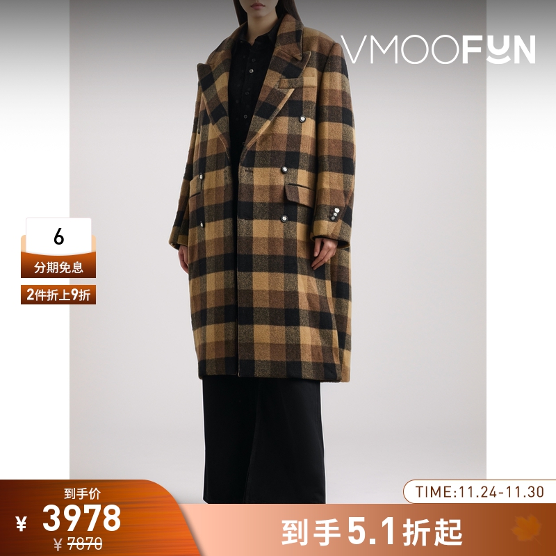 【折扣】Ader Error 秋冬女双排扣格纹外套