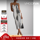 Alex 折扣 Perry女无肩带亮片绉纱礼服裙连衣裙