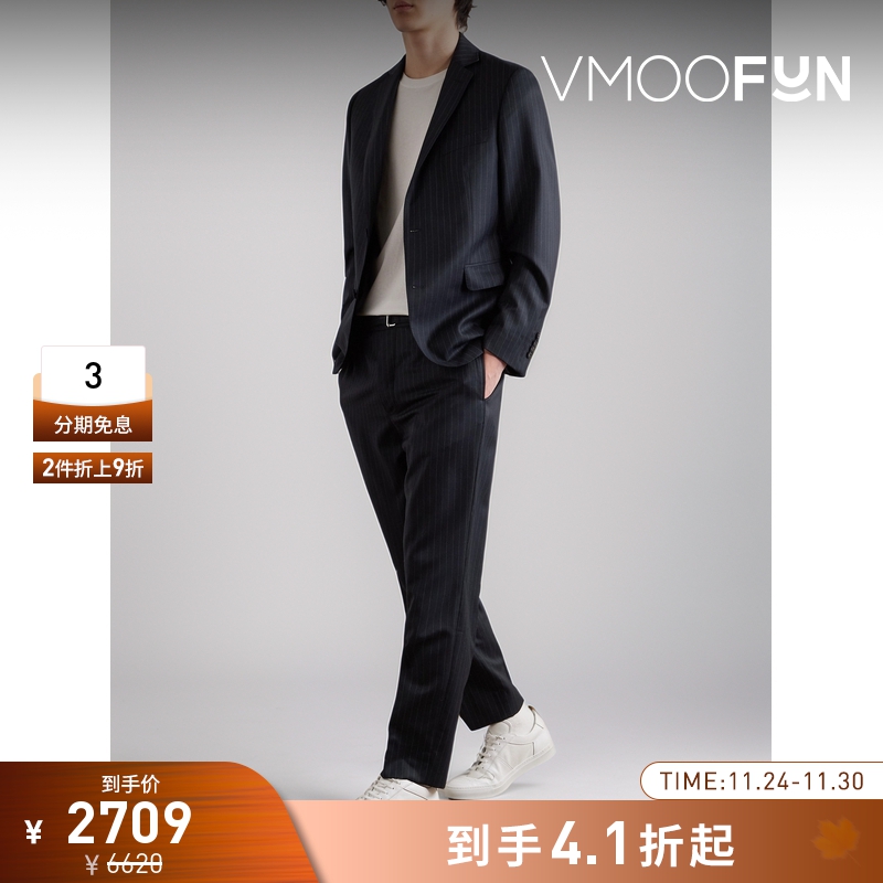 【折扣】Officine Générale男士细条纹绵羊毛斜纹布西装外套