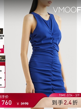 【38开门红】Yuzefi 女缩褶绉纱连衣裙