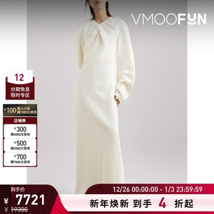 Sander Jil 女白色褶饰混纺超长连衣裙 折扣