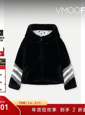 【折扣】Perfect Moment 女童秋冬黑色拉链连帽人造皮草外套