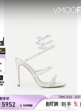 Rene Caovilla 春夏女金属感缎面皮革凉鞋高跟鞋