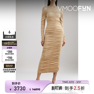 Zeynep 早春女一字肩缩褶平纹布连衣裙 Arcay