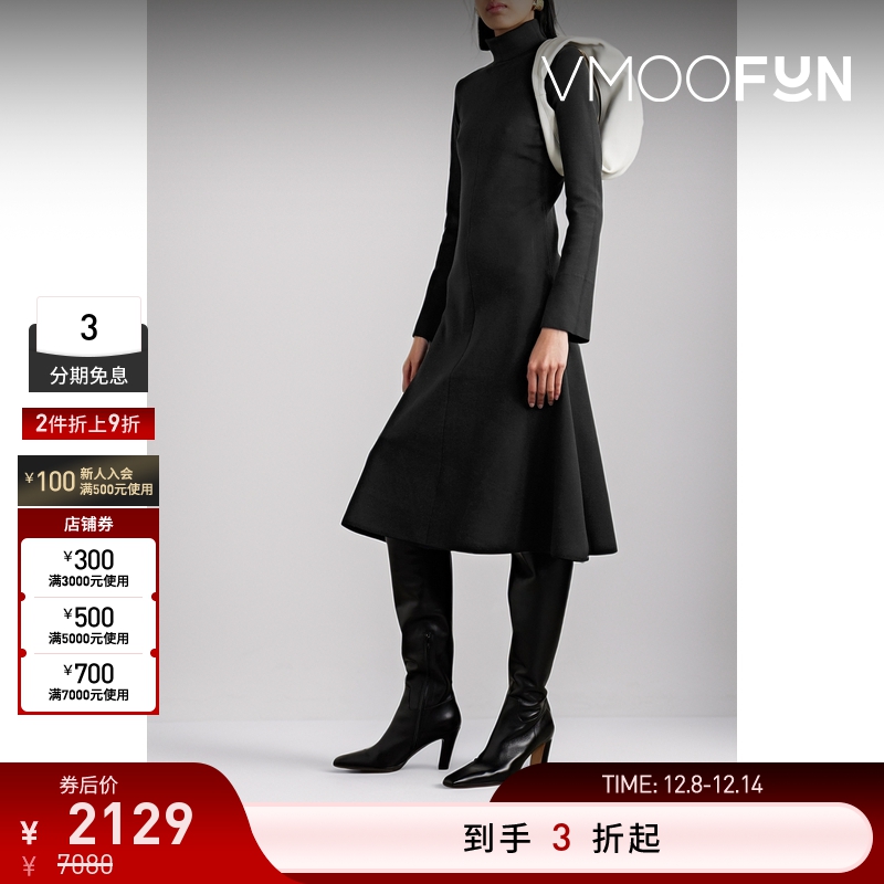 【折扣再降】Joseph 女真丝混纺高领中长小黑裙长袖连衣裙