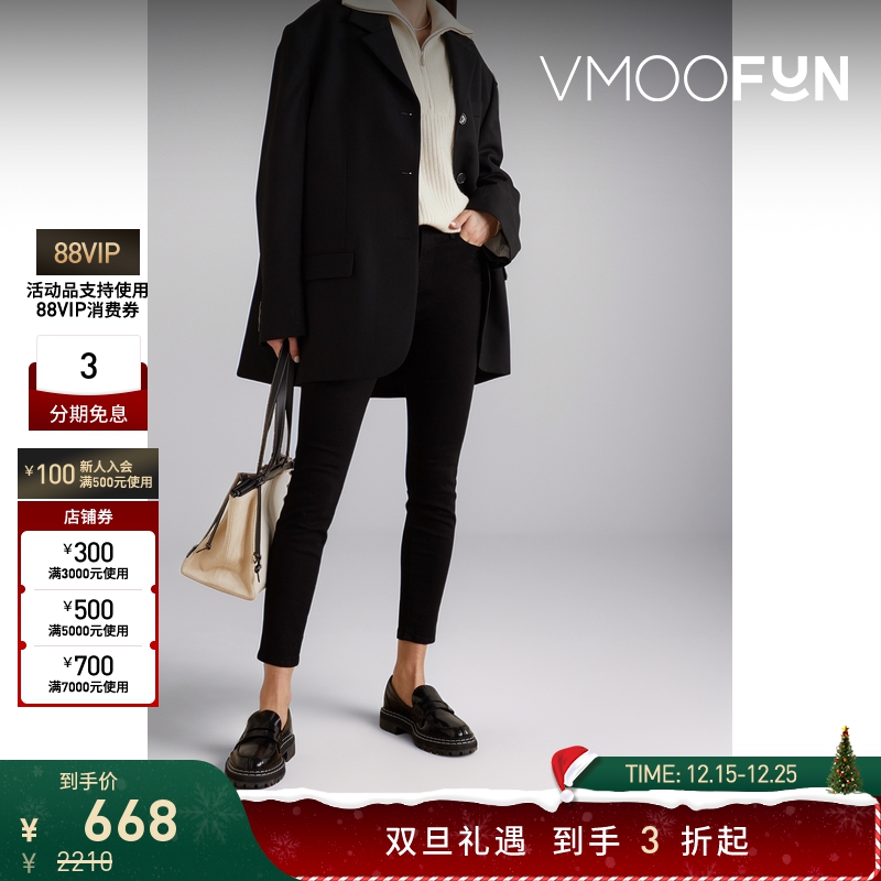 【折扣】FRAME女士开衩裤脚黑色紧身九分牛仔裤