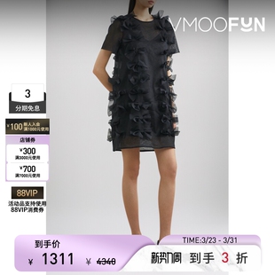 BEBE PASKAL春夏女蝴蝶结迷你连衣裙小黑裙