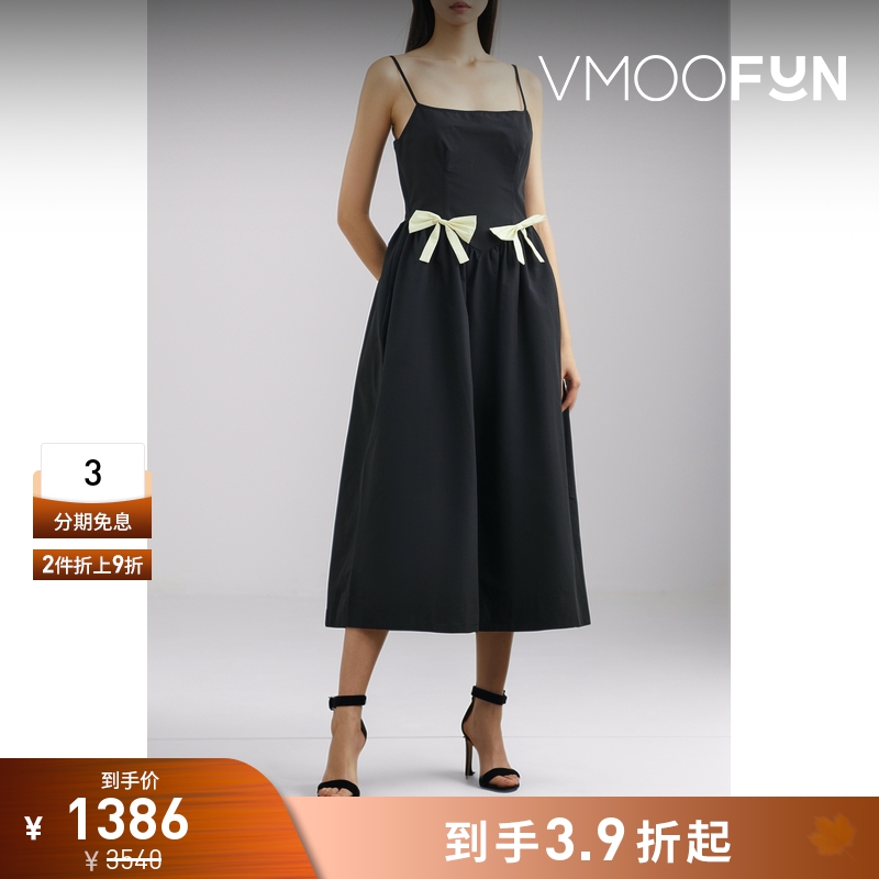 【折扣】CIAO LUCIA 夏女收腰蝴蝶结棉质吊带连衣裙小黑裙