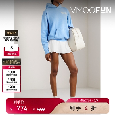 【38开门红】SPORTY & RICH 女秋冬蓝色印花棉质平纹布帽衫