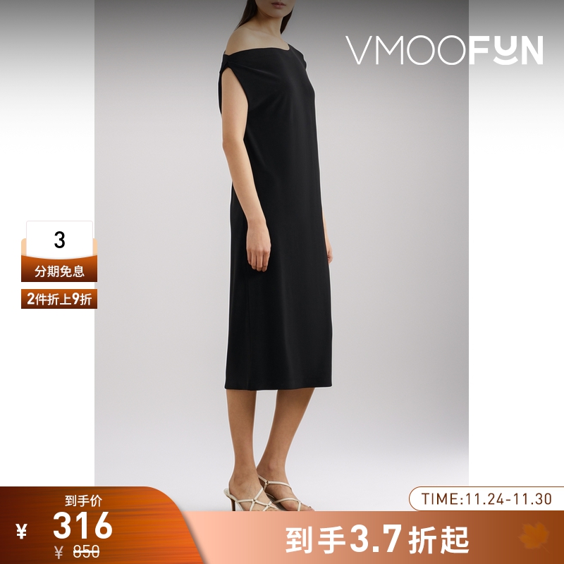 【折扣】[经典款]Norma Kamali女黑色挖肩纯色连衣裙小黑裙