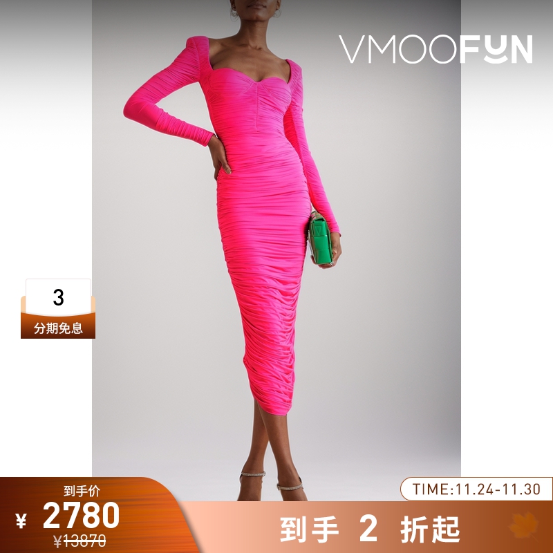 【折扣再降】Alex Perry 秋女褶饰弹力中长连衣裙礼服裙