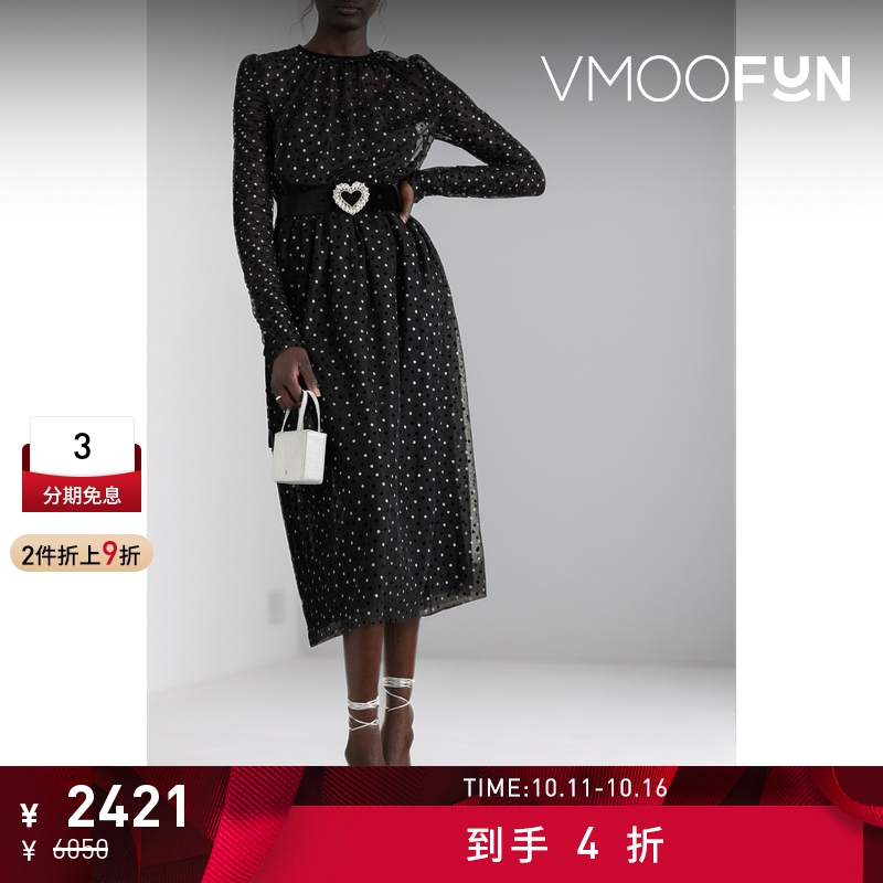 【折扣】REBECCA VALLANCE女士配腰带金属感波点植绒绢网连衣裙
