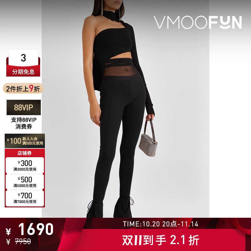 【折扣】Mugler 女单肩绢网拼接弹力平纹布时尚连体衣