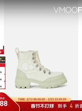 【折扣】Viron 女秋冬米色印花帆布米色踝靴