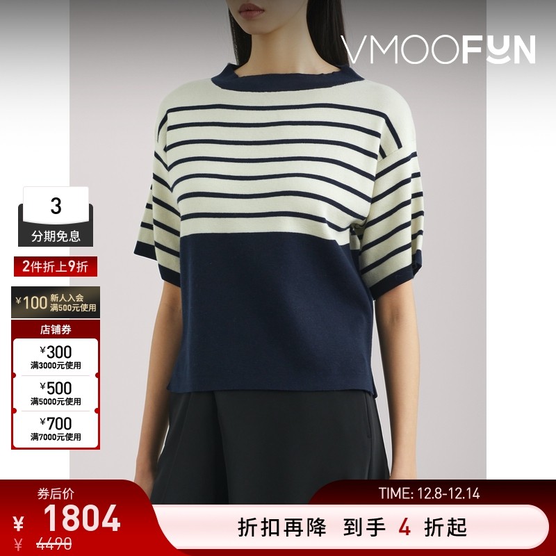 【折扣】MARGARET HOWELL女士条纹拼色棉质羊绒混纺针织上衣