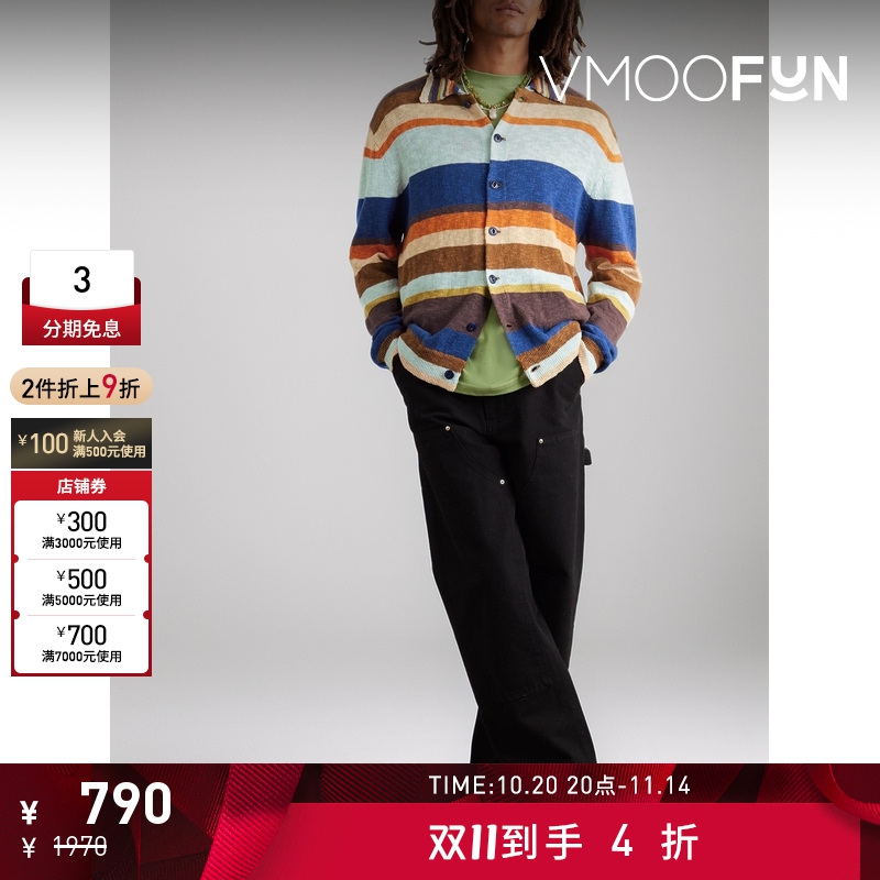 【折扣】YMC 早春男条纹棉质无性别开襟衫针织衫