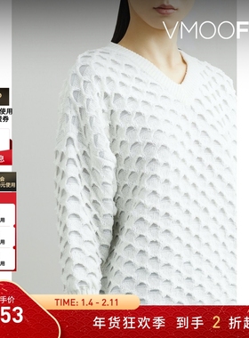 【折扣】CFCL 秋冬女士宽松百搭立体纹理针织混纺毛衣