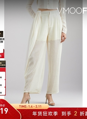 【折扣】Assignments ASGN 女白色轻薄不解构阔腿休闲裤