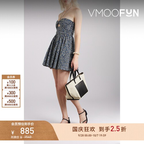 【折扣】Matteau 春夏女挖剪褶饰花卉印花棉质挂脖连衣裙